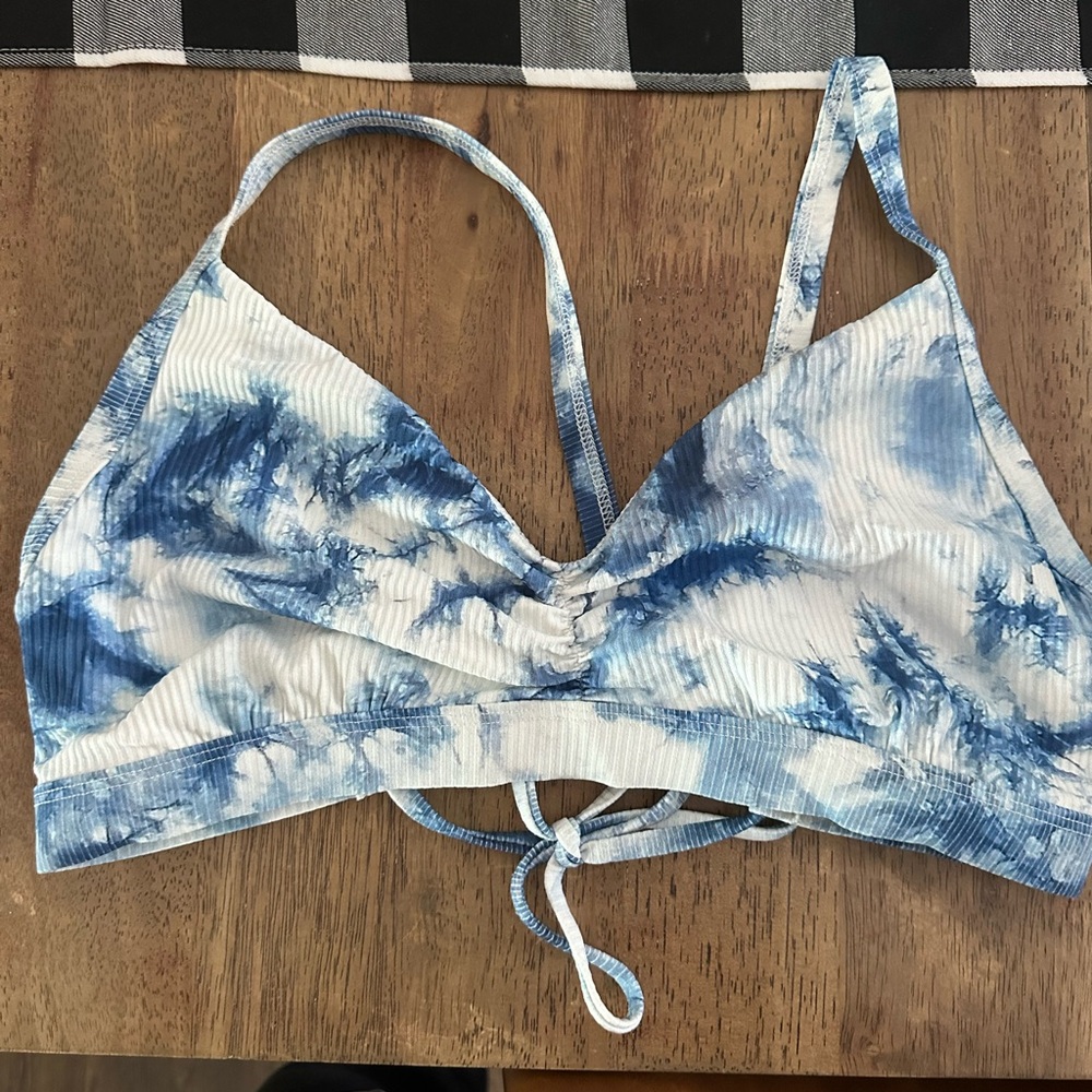 Blue and White Tie-Dye Bikini Top